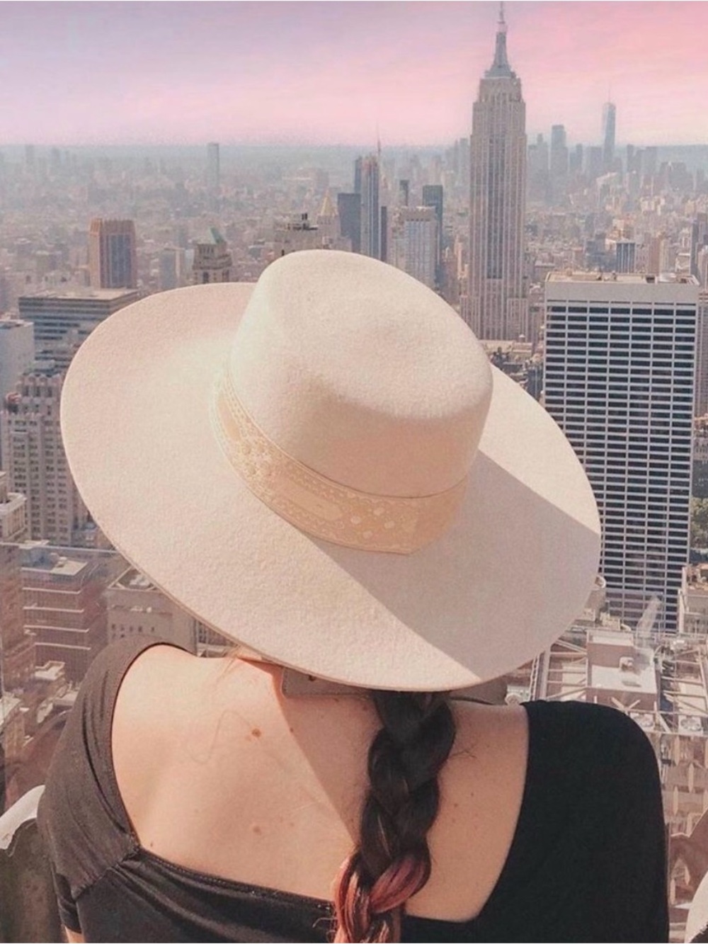 LACK OF COLOR LOC SIERRA BOATER HAT BONE GOLD RIBBON FREE PEOPLE WIDE FLAT BRIM